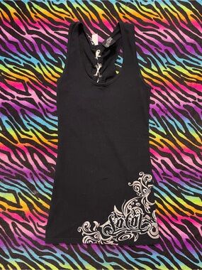 Y2k grunge goth rare 2000s Socal no fear Corset Lace Up Angel wing Tank Top